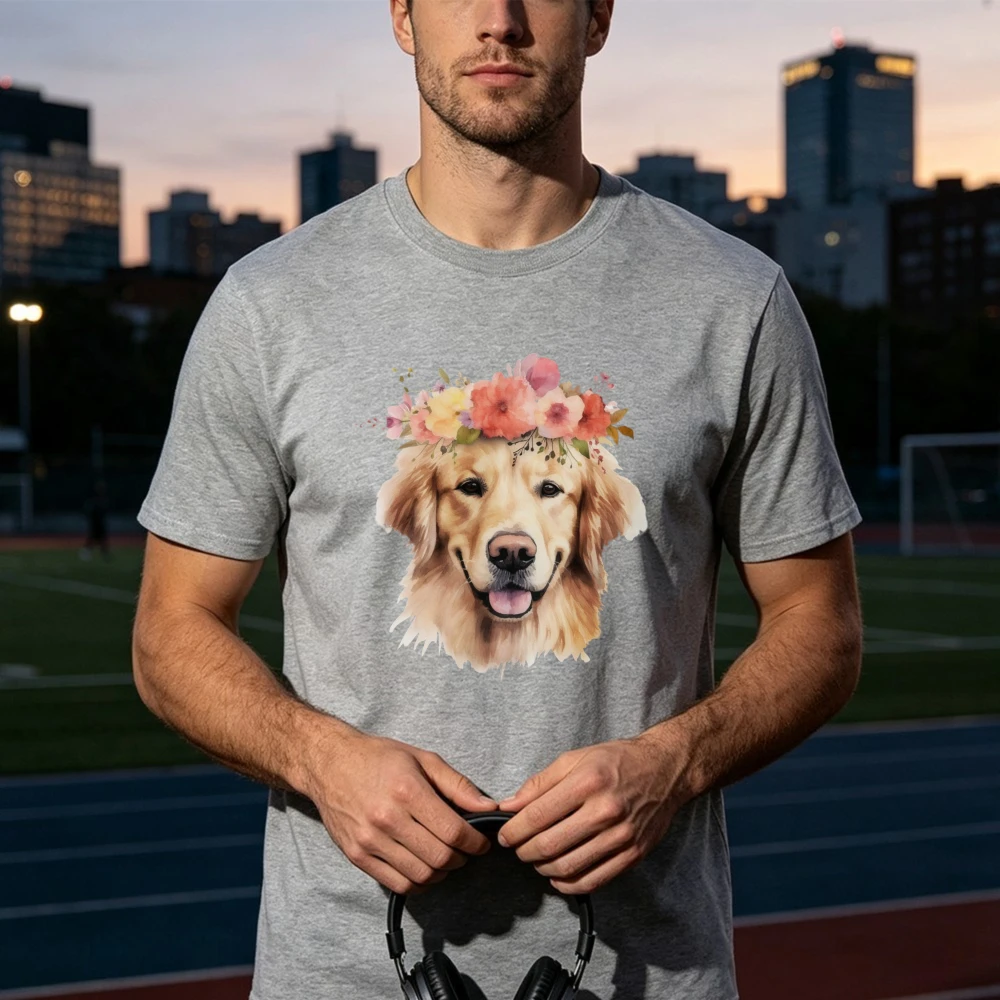Golden Retriever Flower Crown Graphic Tee Cute Puppy Pet Lover Gift Men Women Casual Shirt Dog Mom Shirt High Quality Cotton Tee