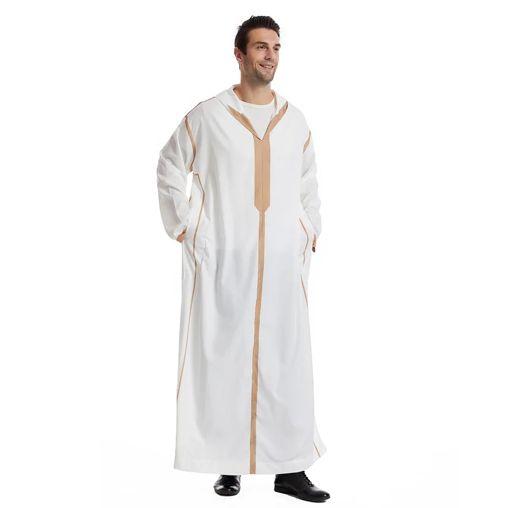 Roupas masculinas muçulmanas jubba thobe eid ramadan roupas de oração casuais dubai turquia com capuz maxi vestido abaya kaftan abayas islâmicas