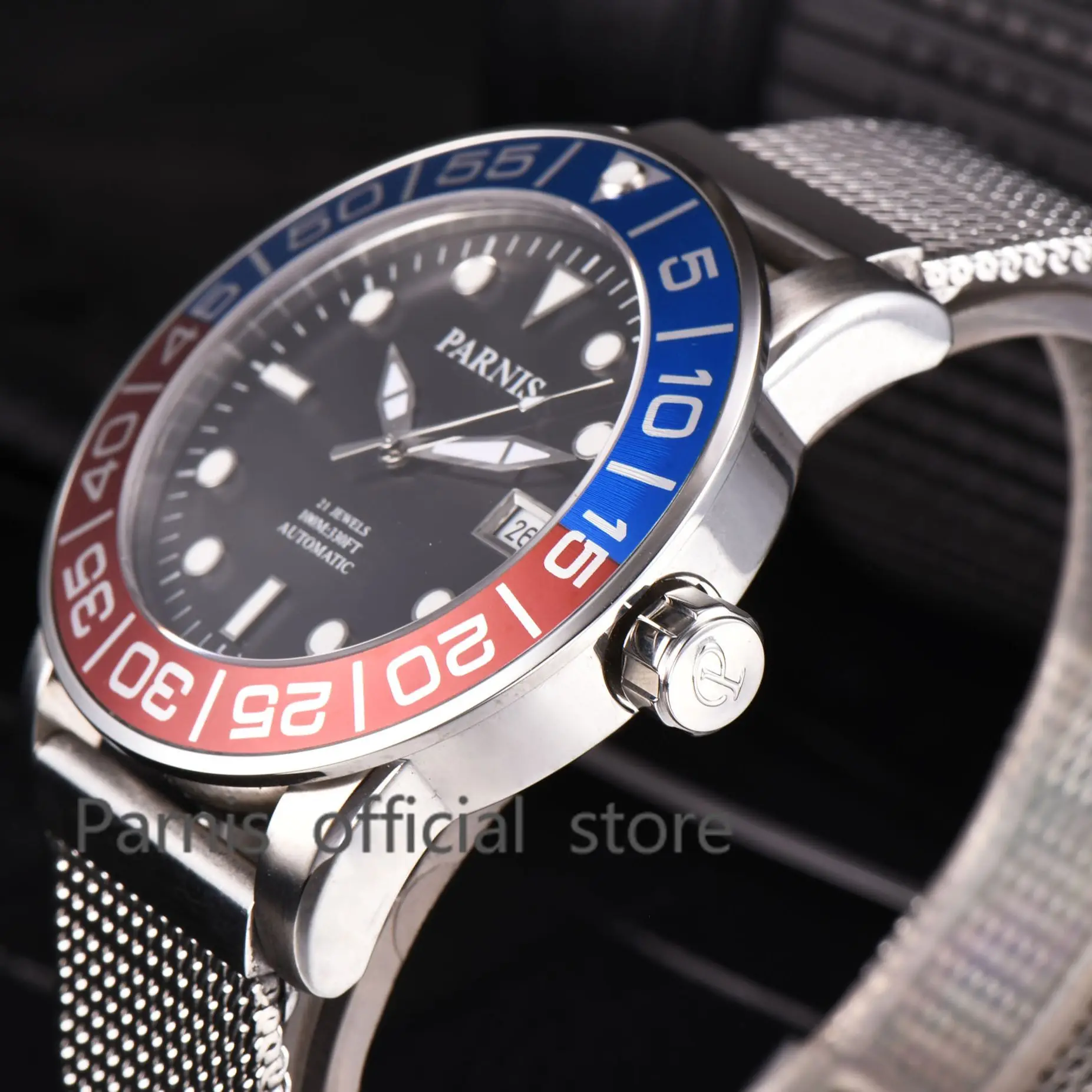 Fashion Parnis 42mm Blue Red Bezel Men Automatic Mechanical Watch Calendar Luminous Luxury Men's Watches reloj hombre Clock Gift image 4