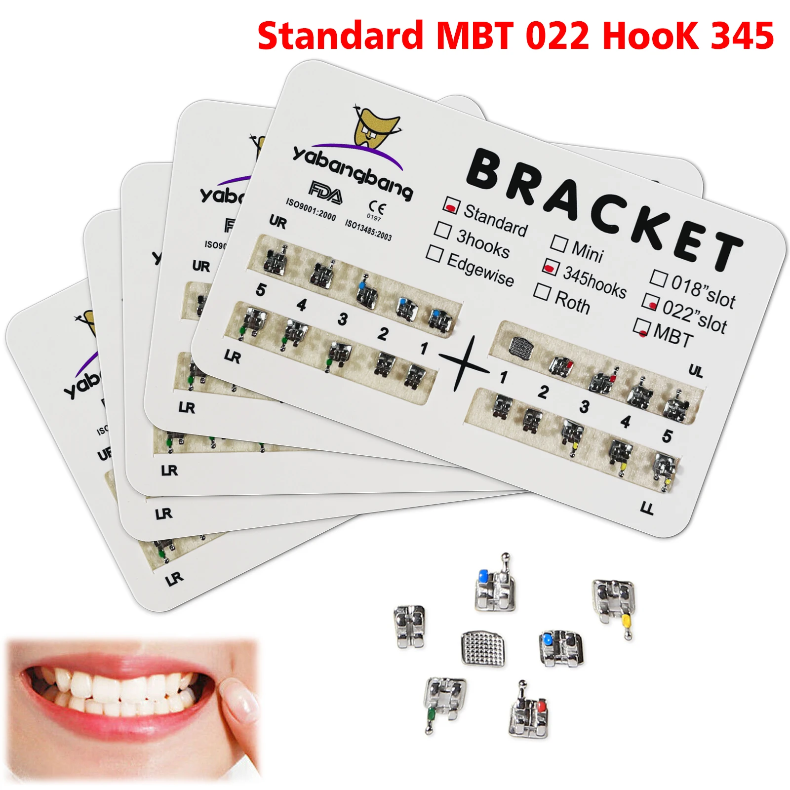 Dental Orthodontic Brackets Braces Mini/Standard Roth/MBT 3-4-5/3 Hooks YBB