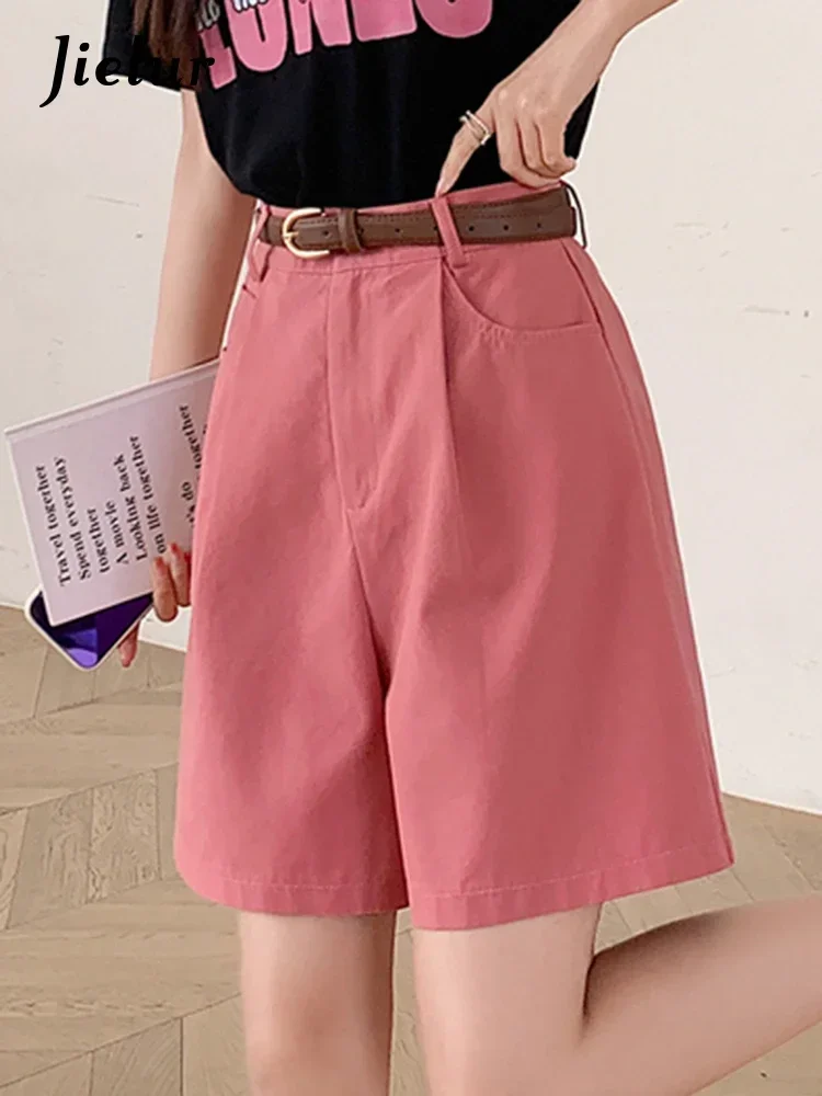 Jielur, pantalones cortos Cargo sencillos a la moda de verano para mujer, pantalones cortos ajustados de cintura alta de estilo coreano, ropa de trabajo informal holgada, pantalones cortos rosas y negros para mujer