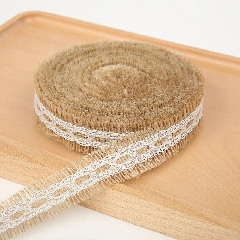 2M 5M Natural Jute Burlap Ribbon Rustic Vintage Wedding Decor Hessian Lace Jute Roll Merry Christmas Party Supplies DIY