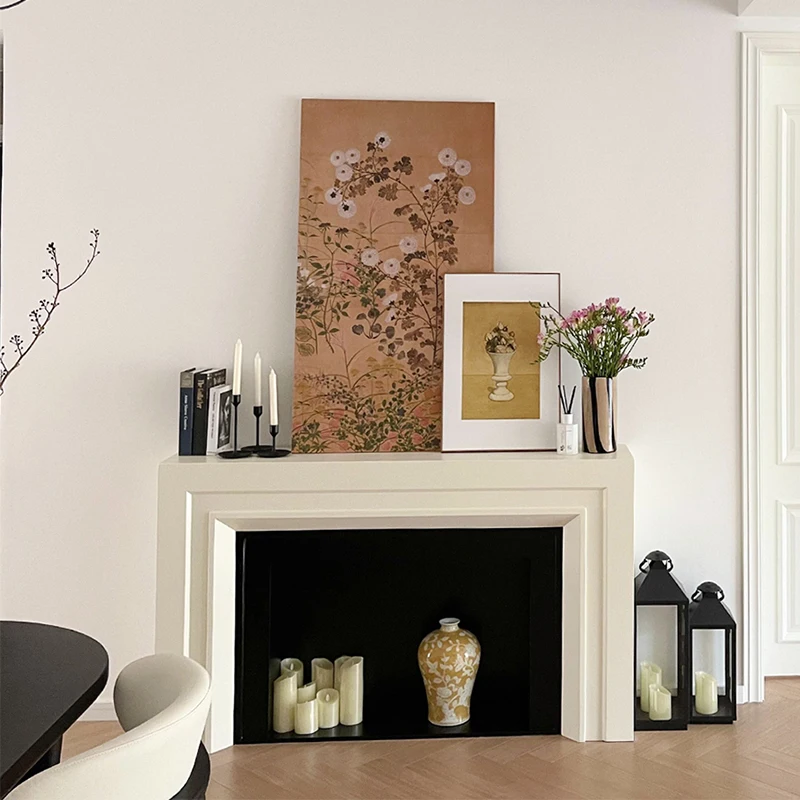 French simple classic wood fireplace fireplace mantel living room wall-mounted locker hotel background wall decoration