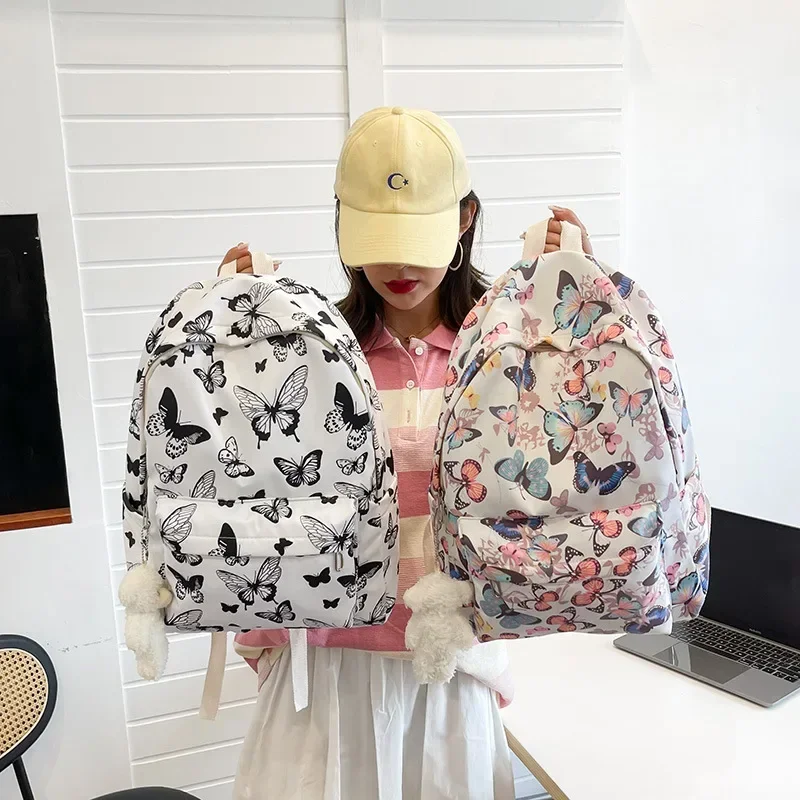 Fashion Butterfly Pattern Korean Women Backpack Student Backpack for School Book Storage and Travel Organizer