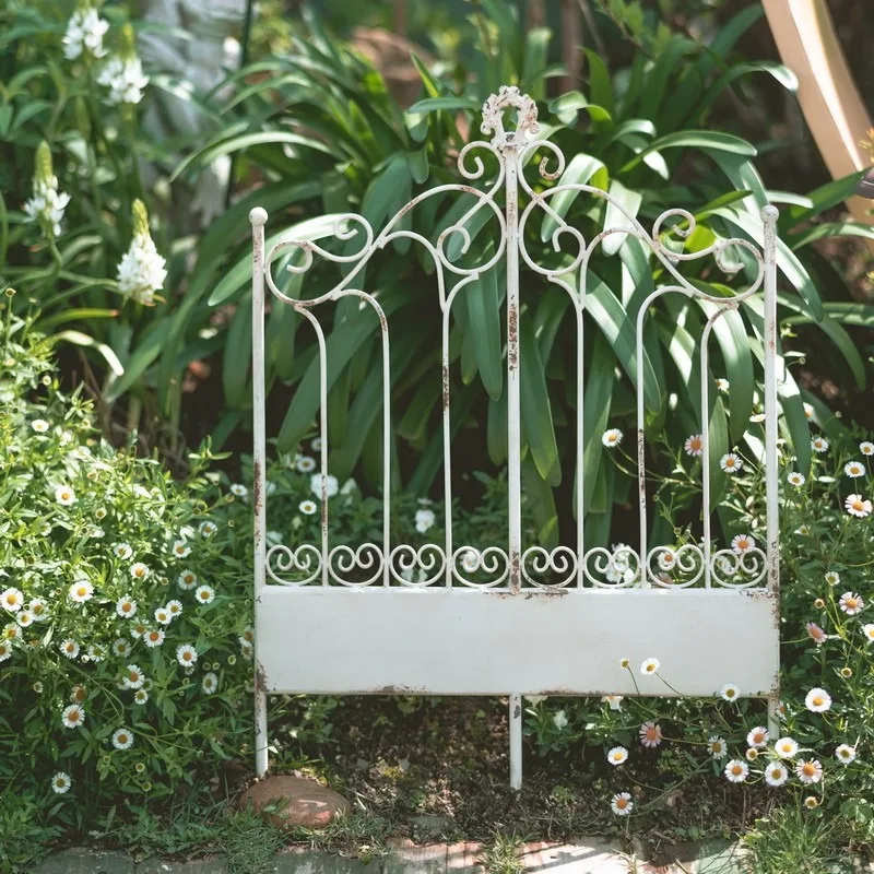 Vintage Iron Low Fence, Outdoor Climbing Trellis & Flower Stand, Wrought Iron Garden Barrier, Rustic Antique Yard Decor.