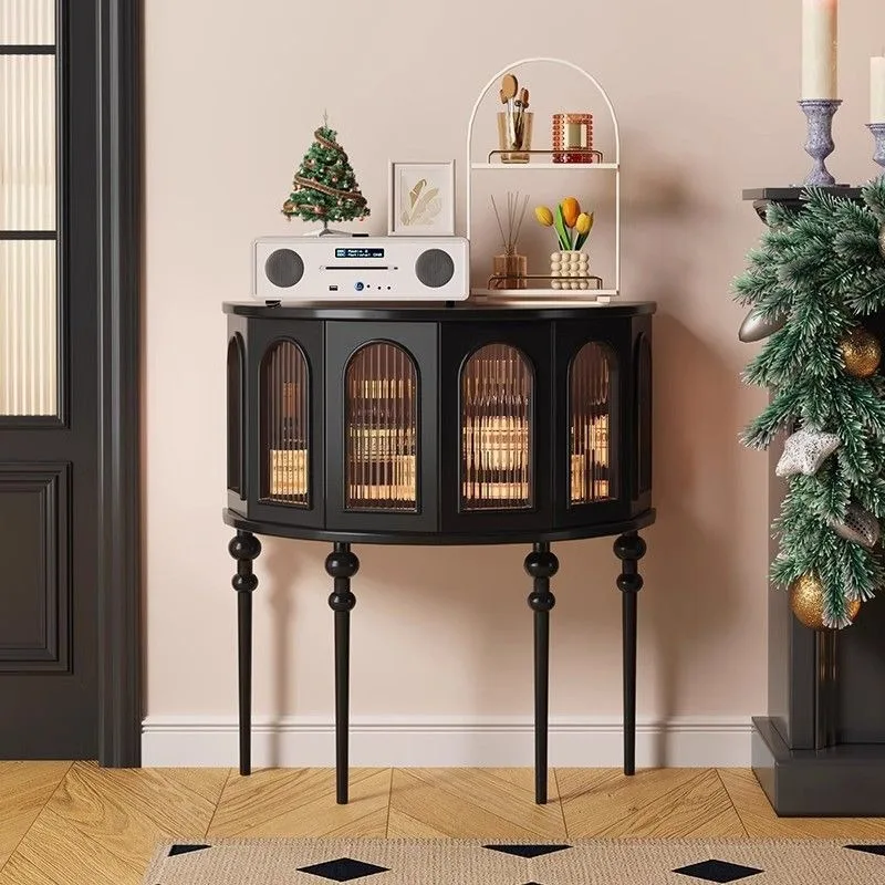 Nordic Wooden Living Room Cabinets Semi-circular Entrance Bedroom Large Capacity Cabinets Creative Vintage Aesthetic Home Decor