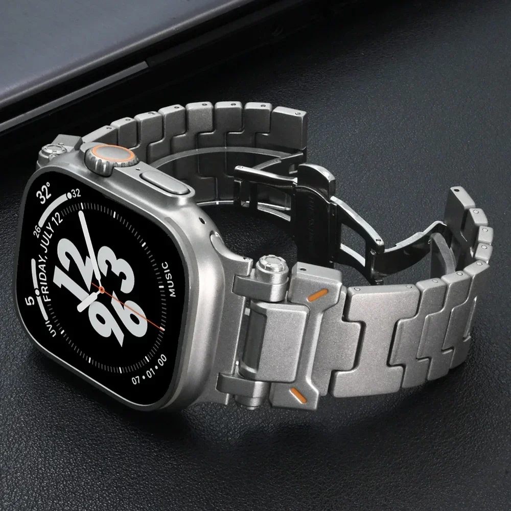 Butterfly Clasp Titanium Band for Apple Watch Ultra 2 49mm 10 46mm Grand H Bracelet for Iwatch 9 8 7 6 5 4 Se 45mm 44 Men Strap