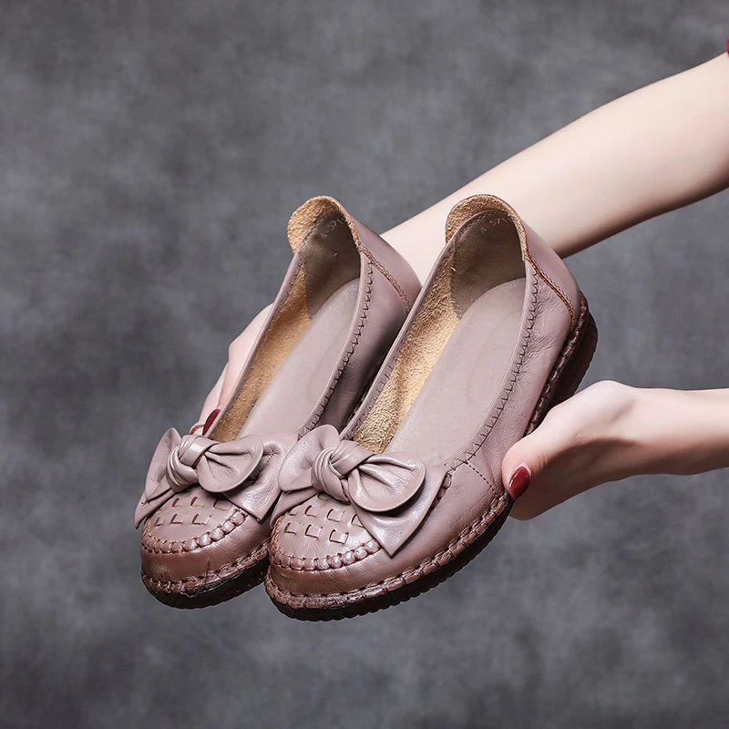 Fashion New Spring Women Loafers Ladies Genuine Leather Soft Moccasin Woman Retro Butterfly-know Flower Summer Ballet Flats