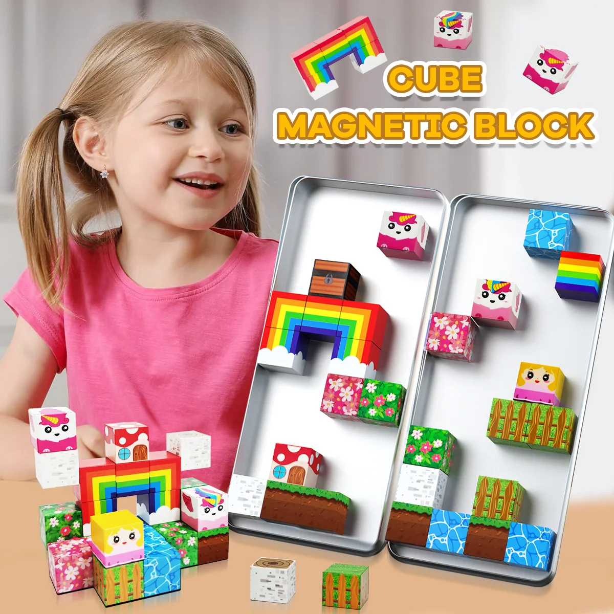 27pcs Iron Box Magnetic Block Set,Magnetic Tiles,Children's Puzzle Building Blocks Toy,Preschool Educational Building blocks Set