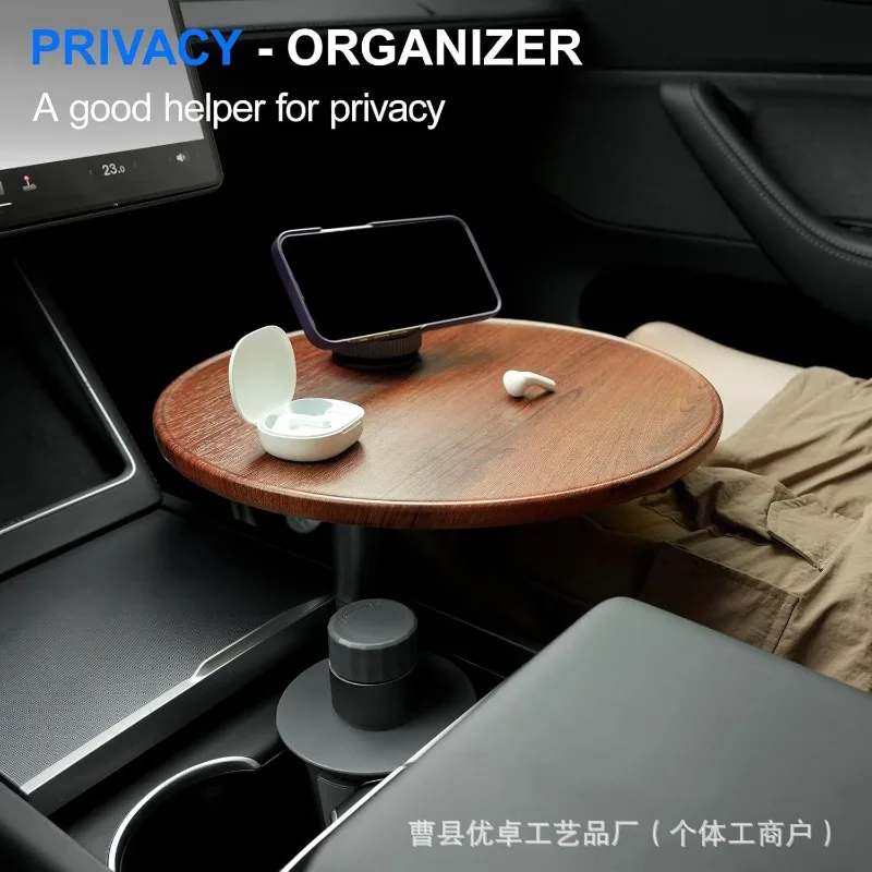 Wooden Adjustable Height Car Tray Table Round Solid Wood Breakfast Tea Tray Universal Vehicle Use