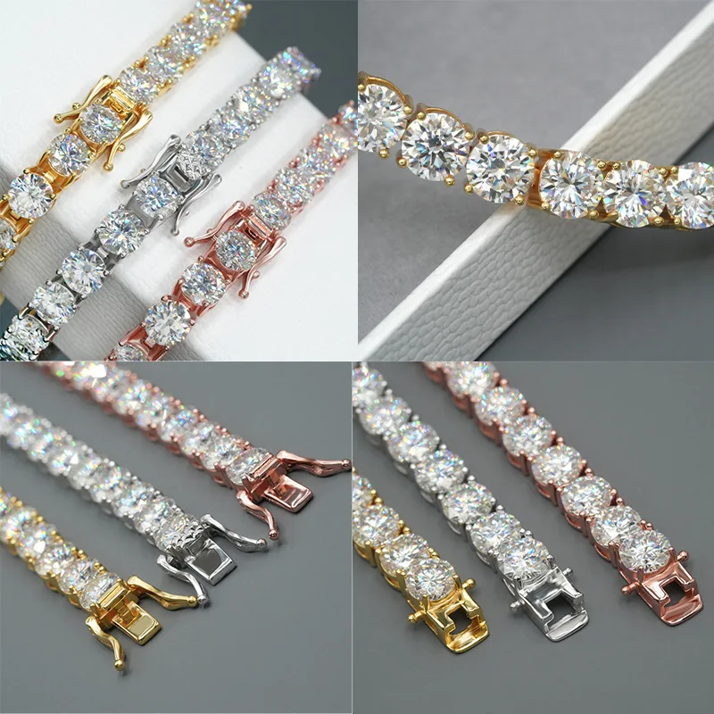 Hot selling moissanite tennis chain 6.5mm 925 silver single row stone men's hip-hop bracelet necklace