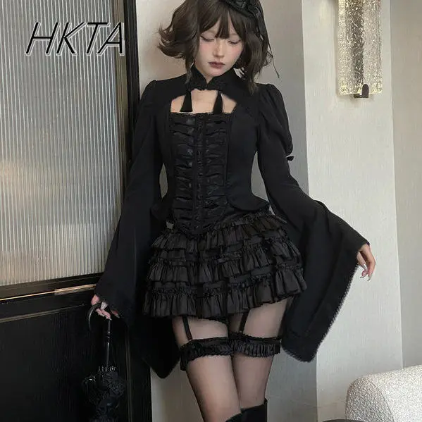 

Lolita Dark Goth Shirts Top Y2k Aesthetic Shirts Women Clothes 2025 Spring Summer New Fashion Versatile Outer Shawl Blusa Mujer