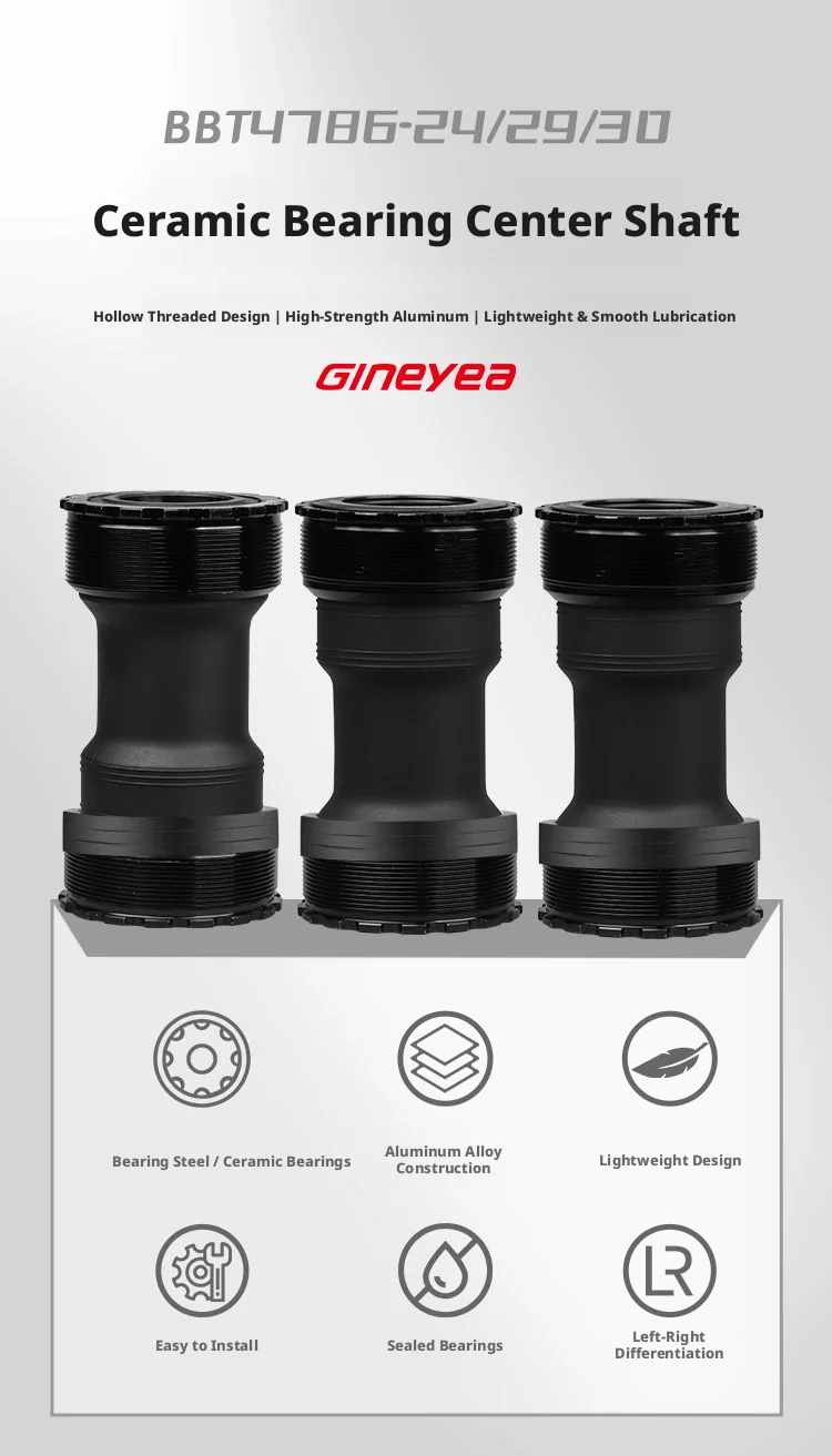 GINEYEA T47 Innenlager mit Gewinde, Keramiklager, wasserdicht, 68/77/86 mm, 24/29 mm Achse für Rennrad, MTB, Gravelbike – Detail 1