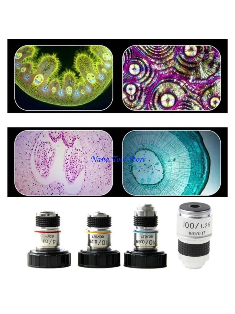 Consommables laboratoire 31GJ, lentille d'objectif Microscope 4X 10X 40X 100X, objectif achromatique