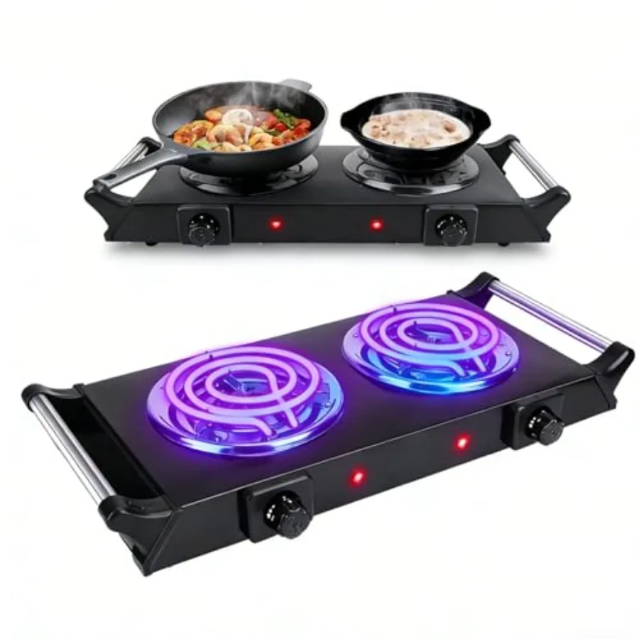 

2000W Double Coil Electric Burner Portable Countertop Stove with 5-Level Temperature Control Cast Iron Hot Plate for RV Home an