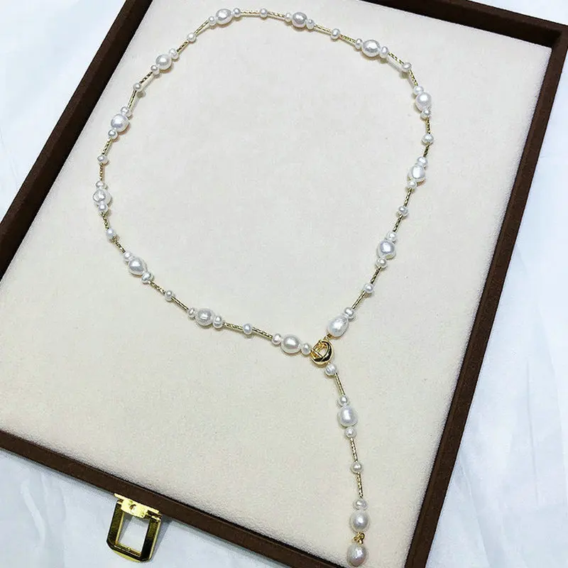 

2023 New Natural Baroque Pearl Long Tassel Sweater Chain Necklaces For Women