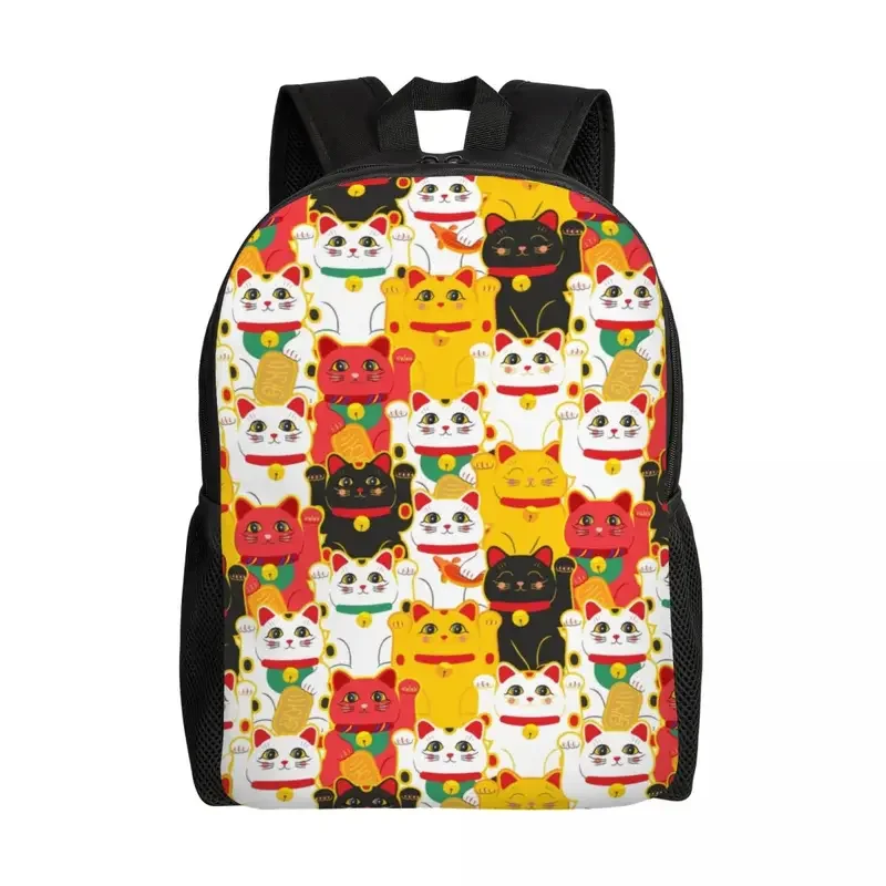 Maneki Neko Waving mochila para niñas y niños, amuletos japoneses de gato de la suerte, bolsas de viaje para la Escuela Universitaria, bolsa de libros para computadora portátil de 15 pulgadas