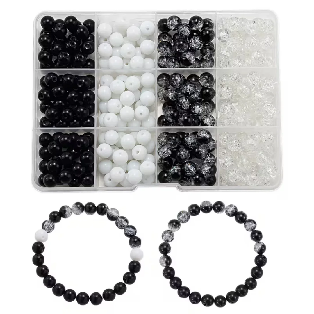 8mm 12 Grid Box, Black and White Matching, Acrylic Beads, DIY Bracelet, Necklace, Anklet, Earrings, Festival