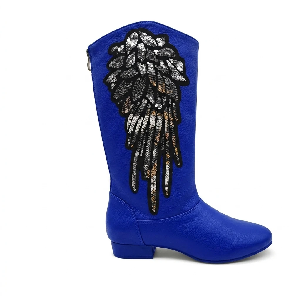 Sequin Wing Cowboy Dance Boots Women Leather Latin Salsa Ballroom Shoes Girls Low Heeled Sport Sneaker Party Dancing Boot Shoes