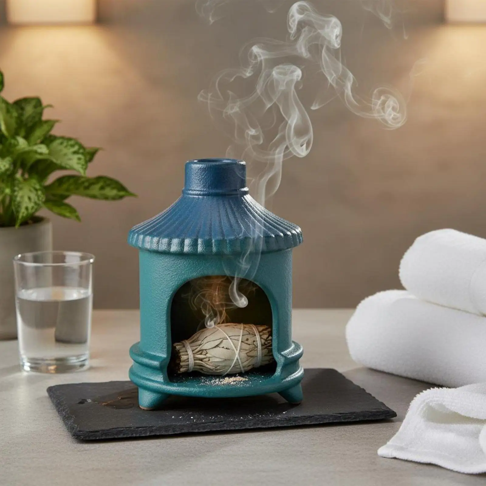 Ceramic Cleansing Bundle Holder Heat Resistant House Shaped Sage Burner Stable Tripod Base Smudge Burner for Fitness