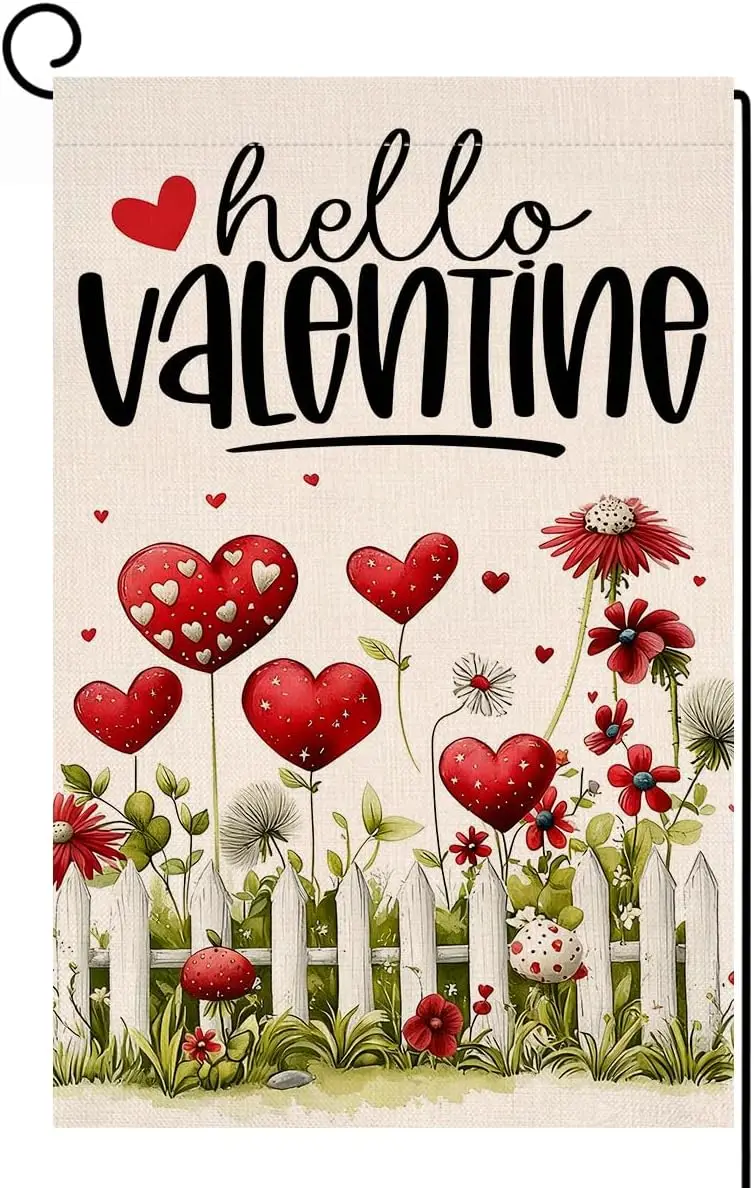 BLKWHT Valentines Love Floral Garden Flag 12x18 Vertical Double Sided Red Flowers Spring Farmhouse Holiday Outside Decoratio SSL