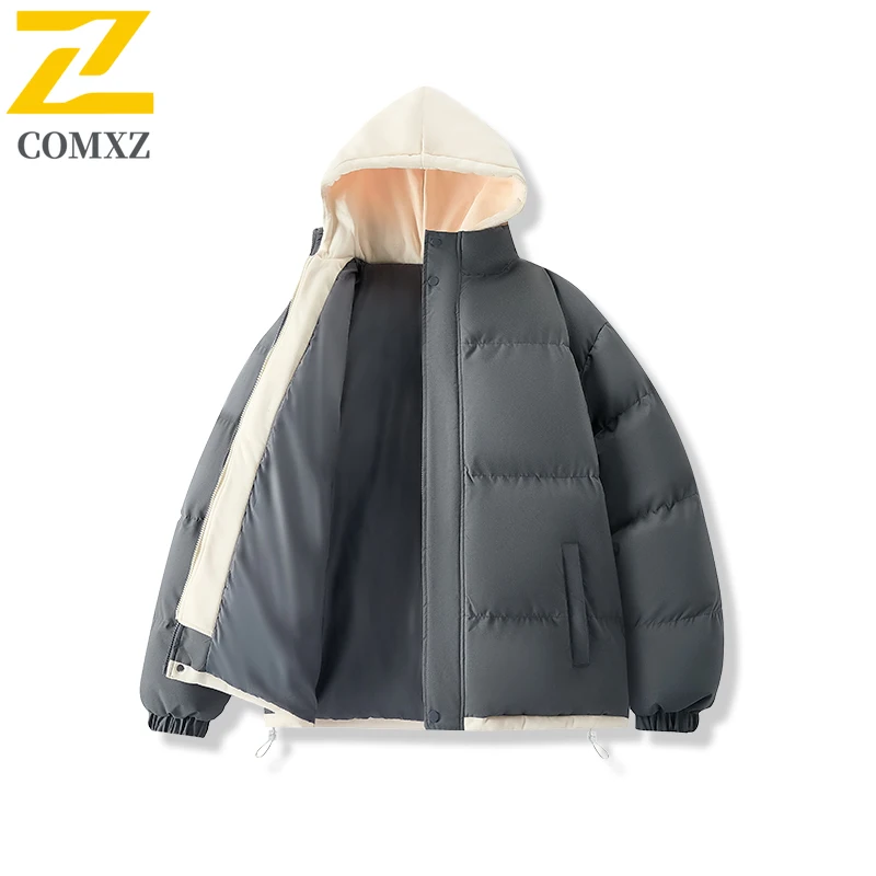 Men Parka Coat Winter Warm Hooded Lightweight Windproof Outdoor Snow Hiking Padding Coat Travel Casual Cold Proof Bread Jacket