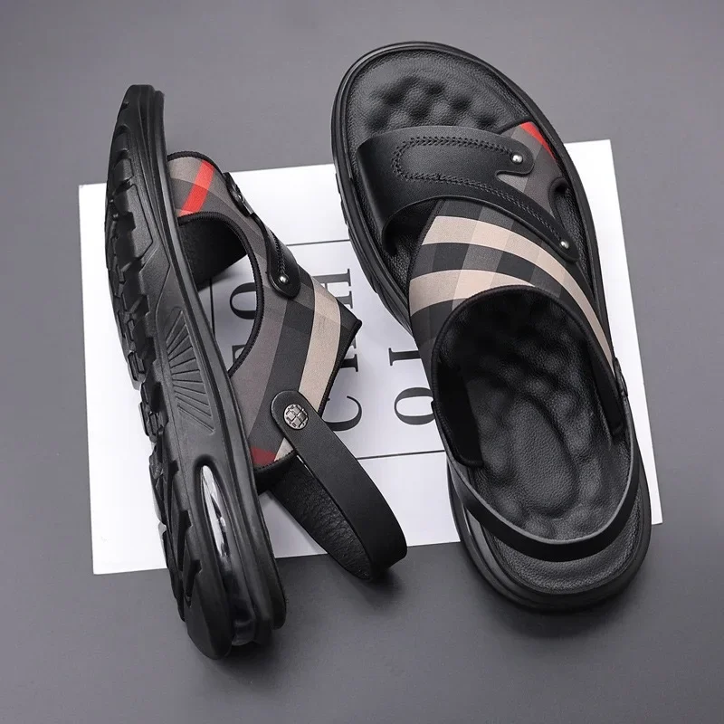 

Hot Sell Brand Men's Sandals Fashion Casual Leather Sandals 2024 Summer New Beach Sandals for Men Slippers Big Size47 Sandalias