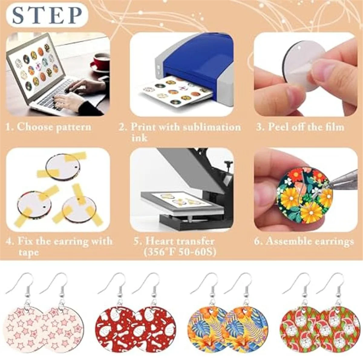 

DIY Sublimation Earring 180Pcs Sublimation Earring Blanks with Earring Hooks and Jump Rings Heat Transfer Earring Blank Round Ea