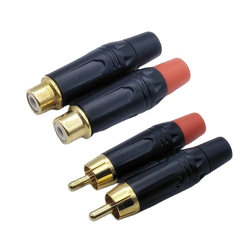 1 pair RCA Male/Female Audio Video Jack Connector Lotus Jack Black Plating Electrophoresis With Gold Plated Head