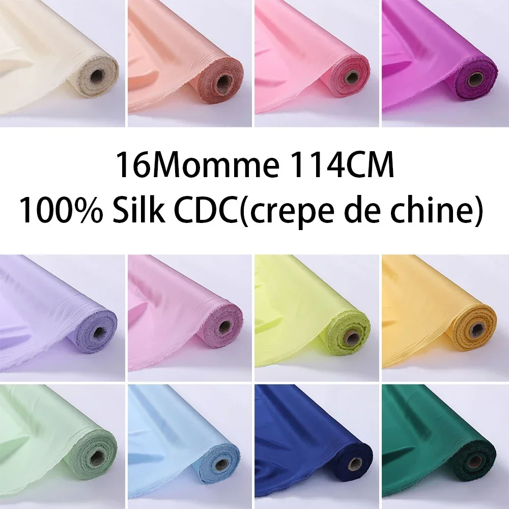 100% Pure Silk CDC(crepe De Chine)  Fabric 114CM Width 16 Momme Natural Mulberry Silk Fabric High-quality Plain Crepe Satin