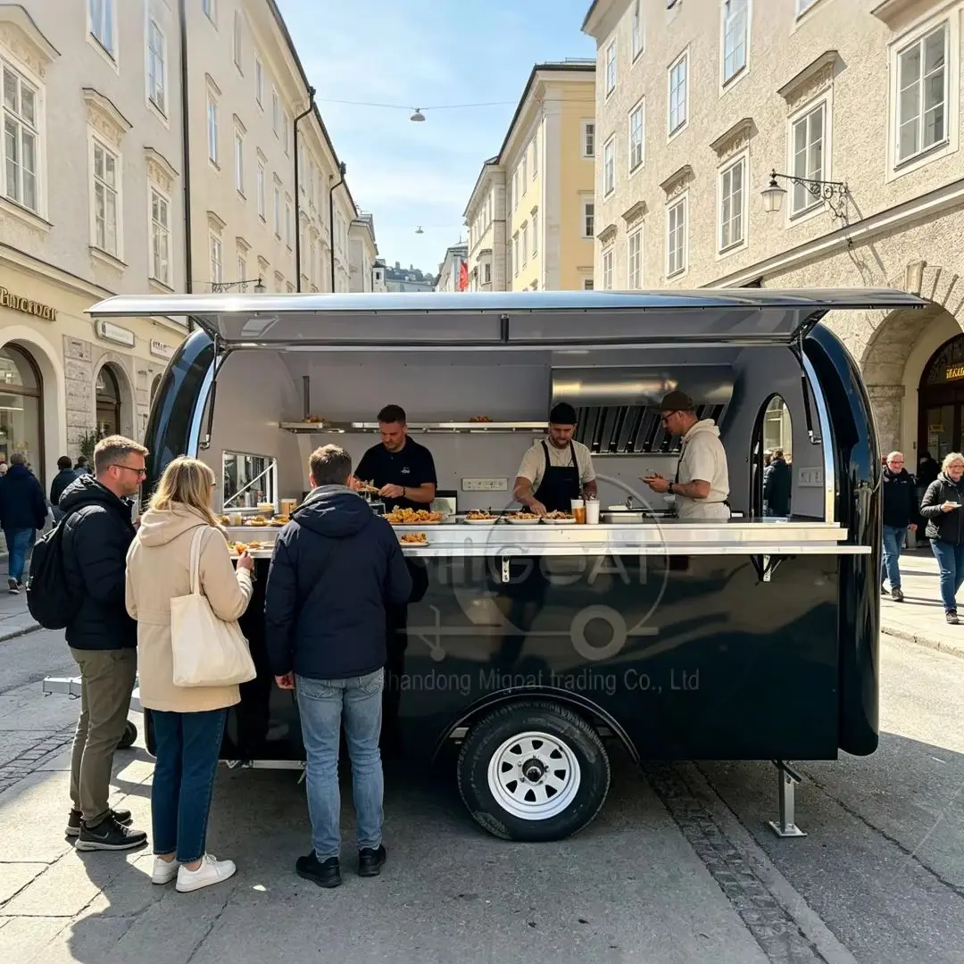 Hot Sale Gloss Black Pre-built Food Trailer Mobile Cart for Burgers Fries Tacos Street Food & Food Truck Festival