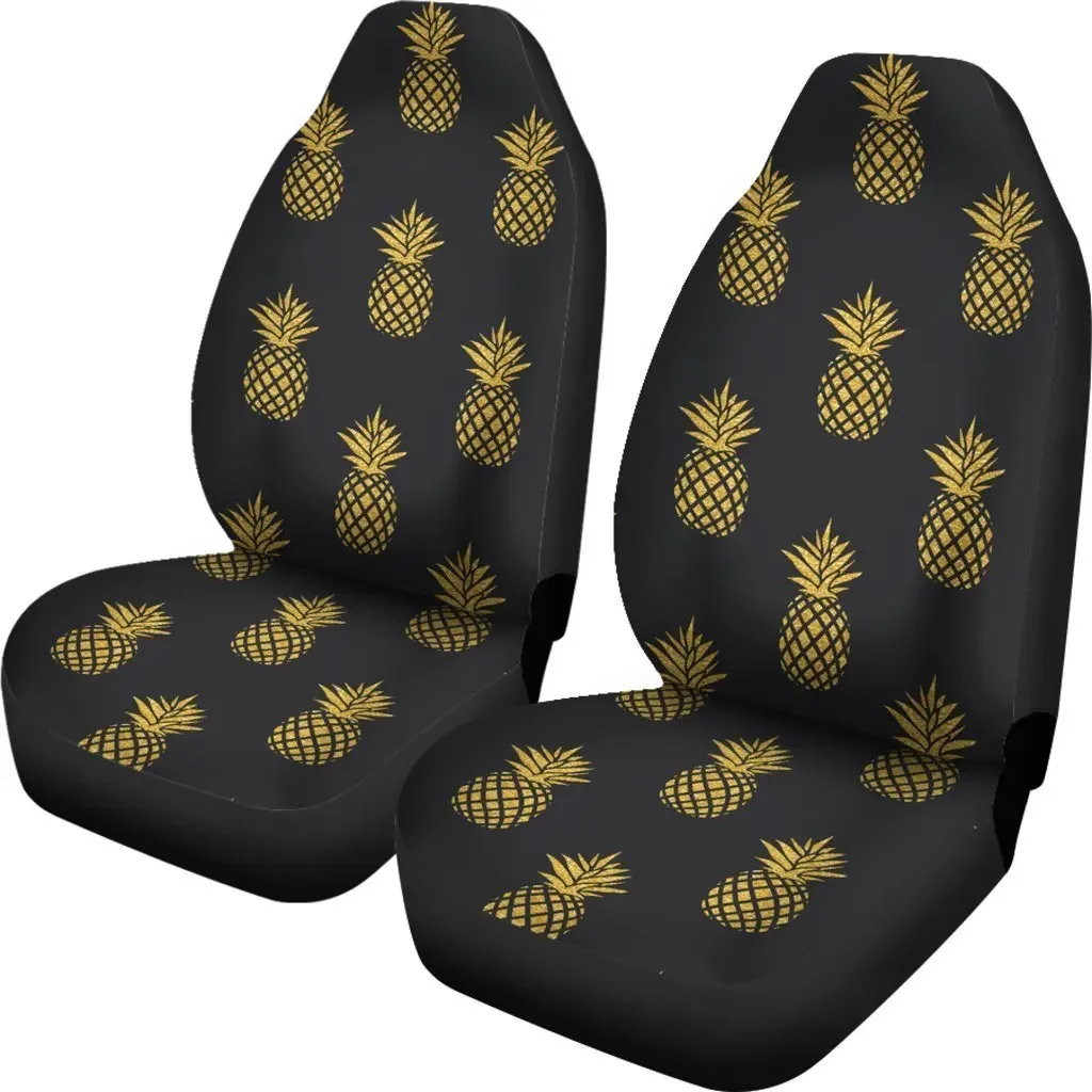 Gold Black Pineapple Seat Cover Car Seat Covers Set 2 Pc, Car Accessories Car Mats