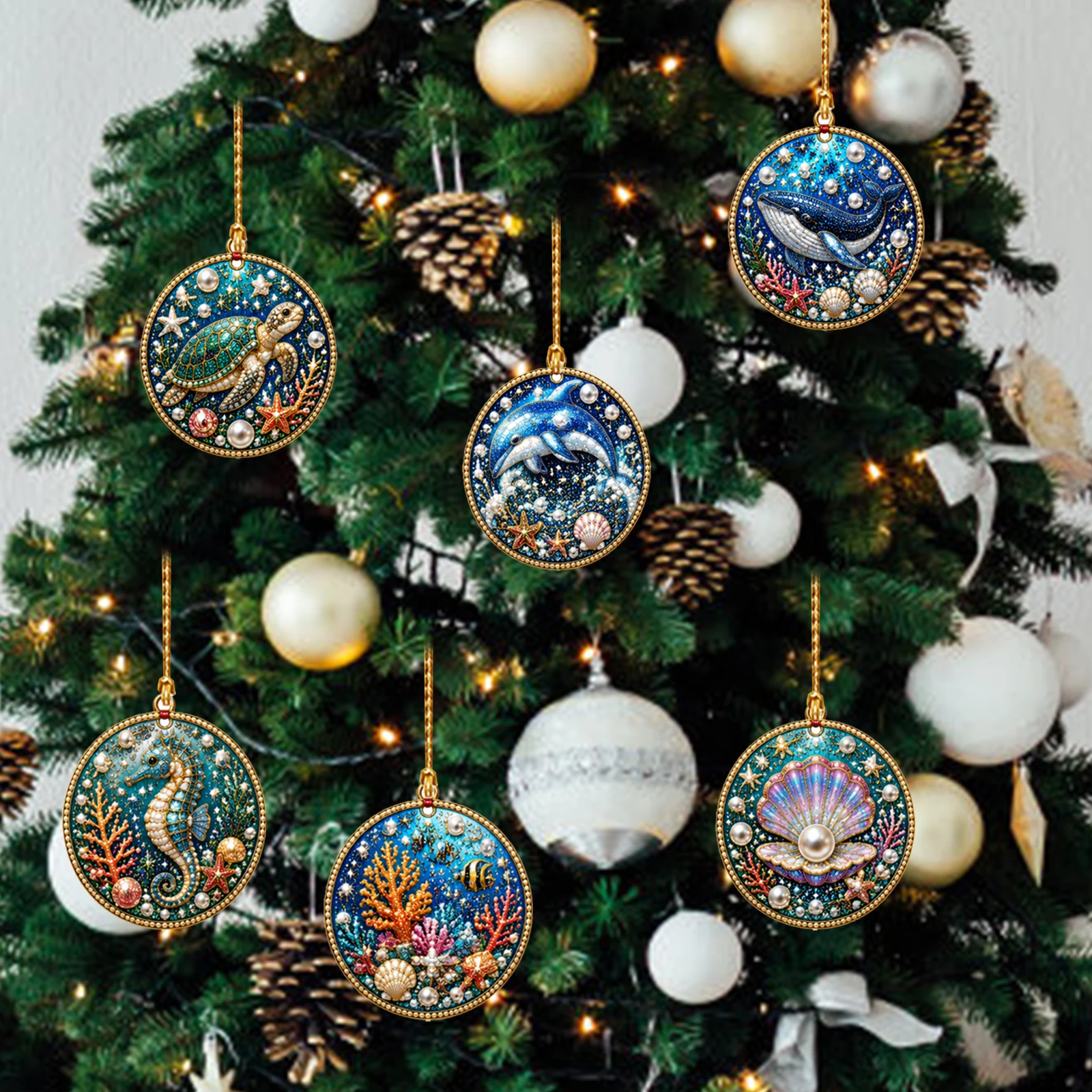 12Pcs Multi‑Pattern DIY Diamond Painting Christmas Hanging Ornaments Single‑Sided Acrylic Pearl Resin Drill Kit Adult Handcraft