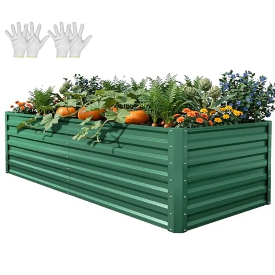 

6x3x2ft Large Raised Garden Bed Kit Galvanized Metal Planter Box with Gloves Support Rod Outdoor Above Ground Planters for Plan