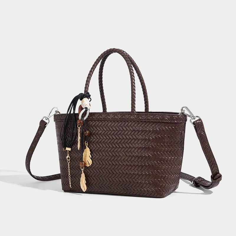 

New Summer PU Handbag Hot Sales Work Commuting Soft Fashionable Roomy Woven Bag Fashion Tote Bag