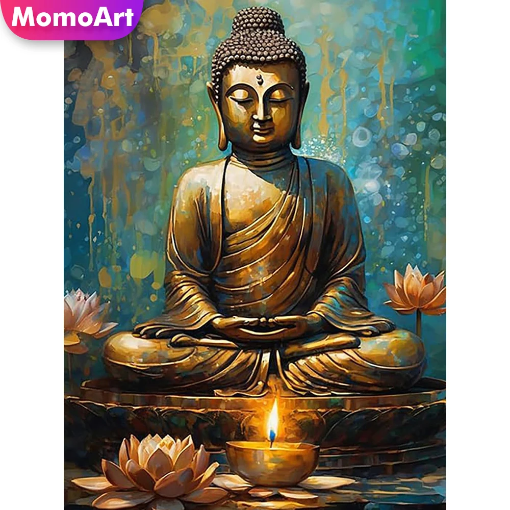 Momoart Diamond Painting Buddha Portrait DIY Diamond Mosaic Religion Craft Kit Flower Lotus Embroidery Home Bedroom Wall Artwork