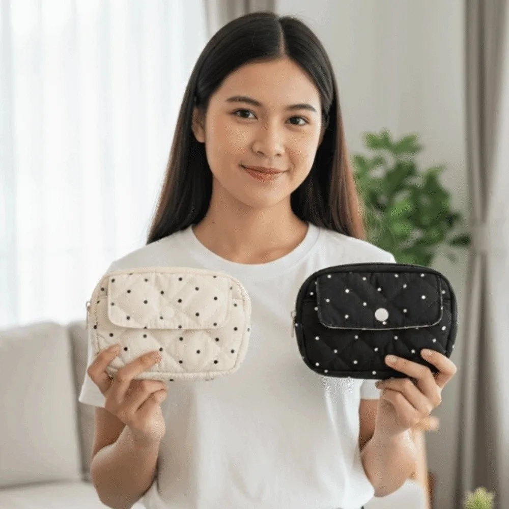Polka Dot Tampon Storage Bag Embroidered Large Capacity Cotton Coin Purse Polyester Thickened Sanitary Napkin Pouch Storage