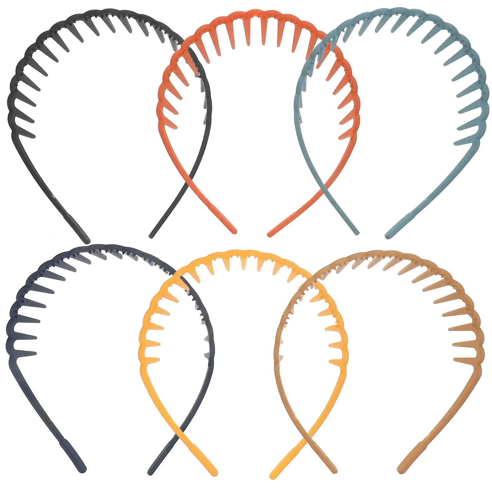 

6 Pcs Frosted Solid Color Wide Headbands Plastic Accessories Yellow Navy Blue Gray Beige for Daily