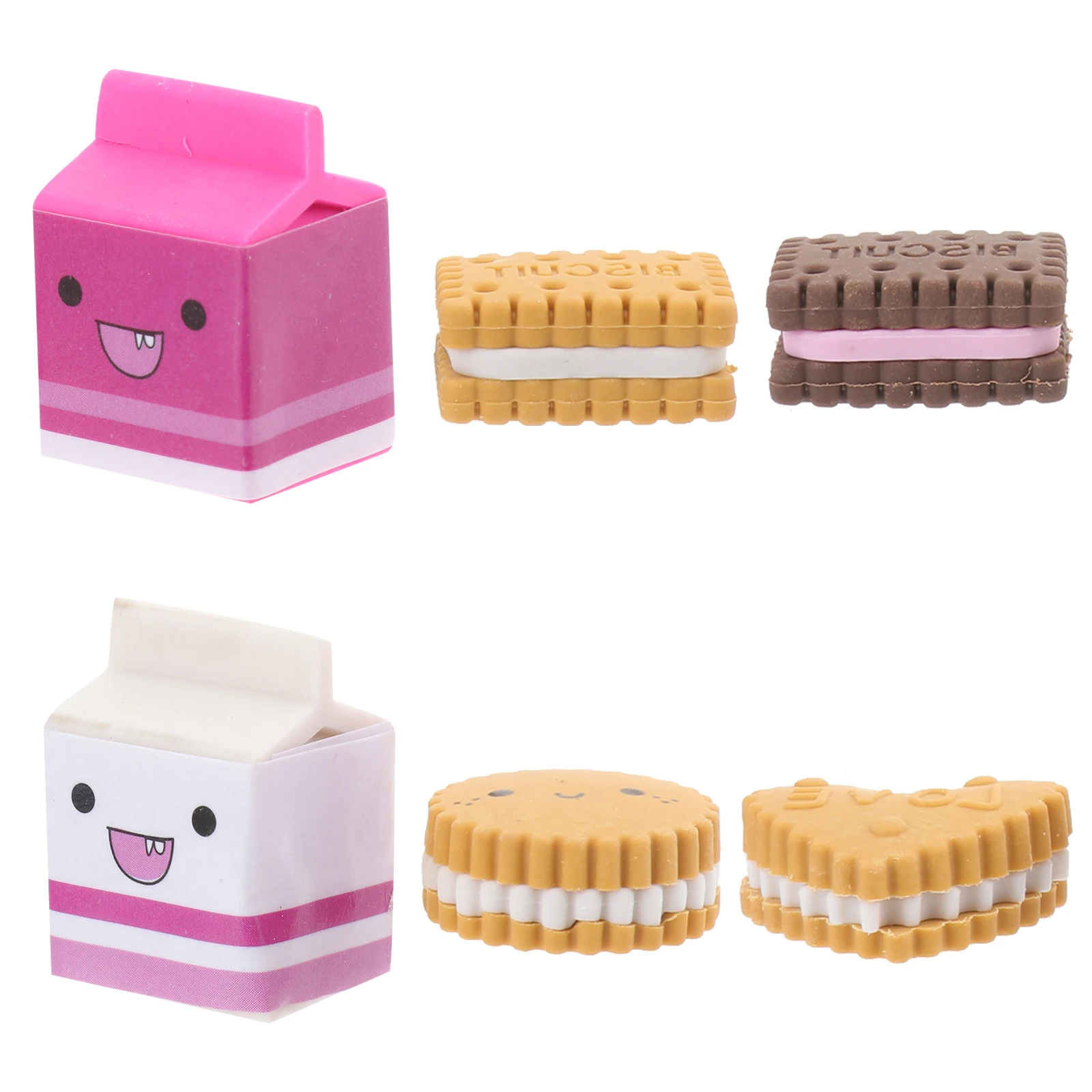 

6pcs/pack NEW Kawaii Cartoon Boxed Milk Biscuit Eraser Cute Stationery School Girl Student Supplies Party Material