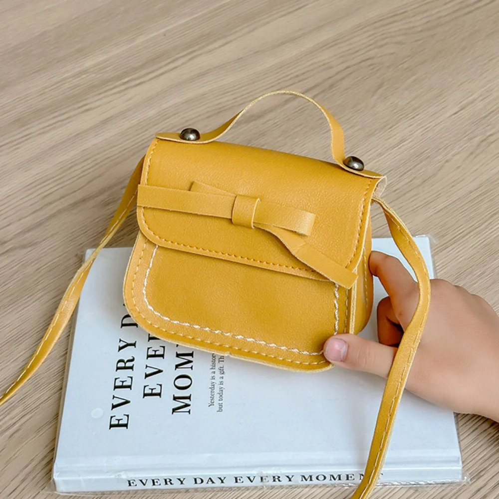 Portable PU Leather Bow Shoulder Bag Handbag Coin Purse Bow Crossbody Bag Wallet Solid Color Children Small Bag Girls