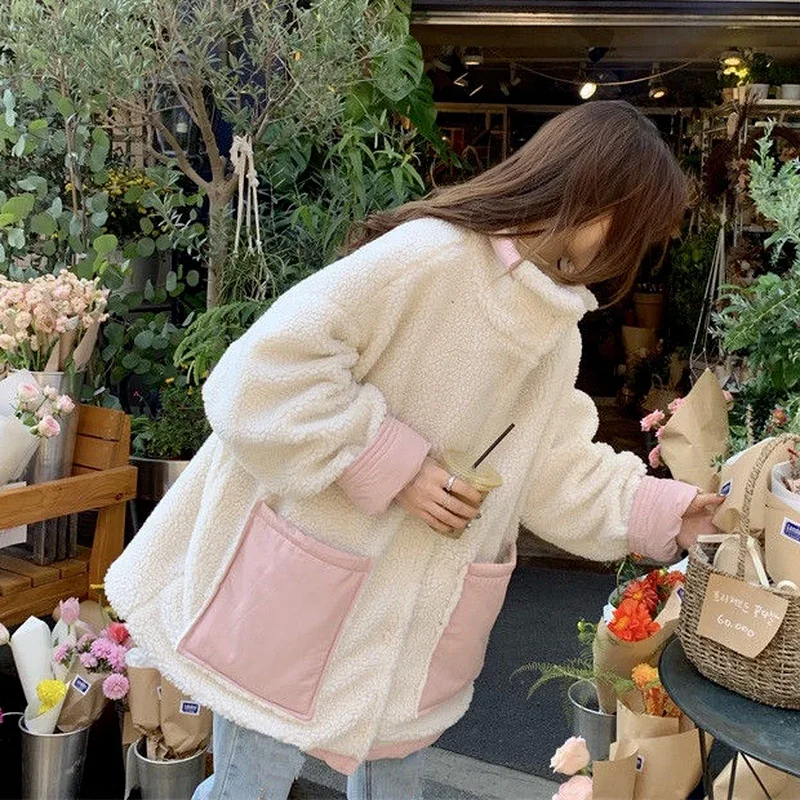 

Parkas Women Loose College Harajuku Kawaii New Two Side Wear Design Stylish Preppy Cargo Simple Patchwork Retro Winter Outerwear