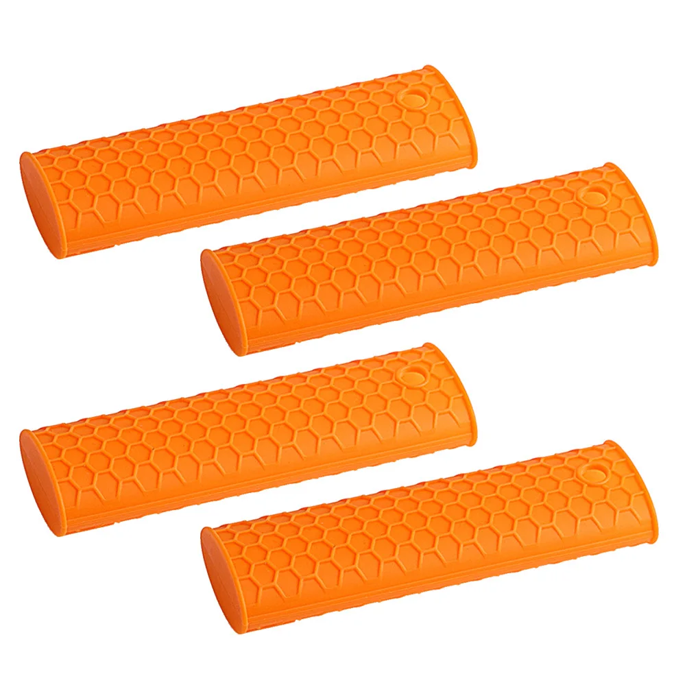 

4Pcs Heat Resistant Silicone Handle Holder Modern Stylish Grip for Cast Iron Pans Orange Silicone Handle Holder