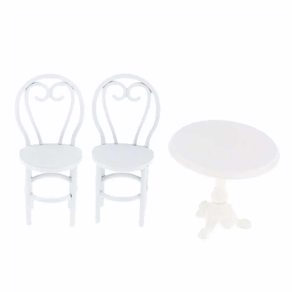 3pcs 112 casa de bonecas em miniatura mesa de jantar conjunto de móveis de metal branco