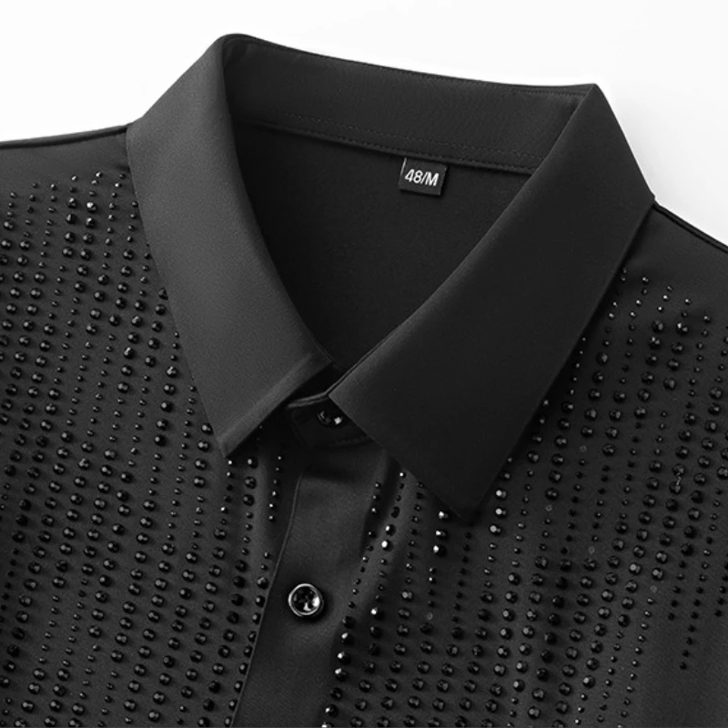 الفاخرة حجر الراين قميص طويل الأكمام للرجال مأدبة اجتماعية فستان حفلة قميص الأعمال مكتب مرحلة أزياء مسرحية M-5XL
