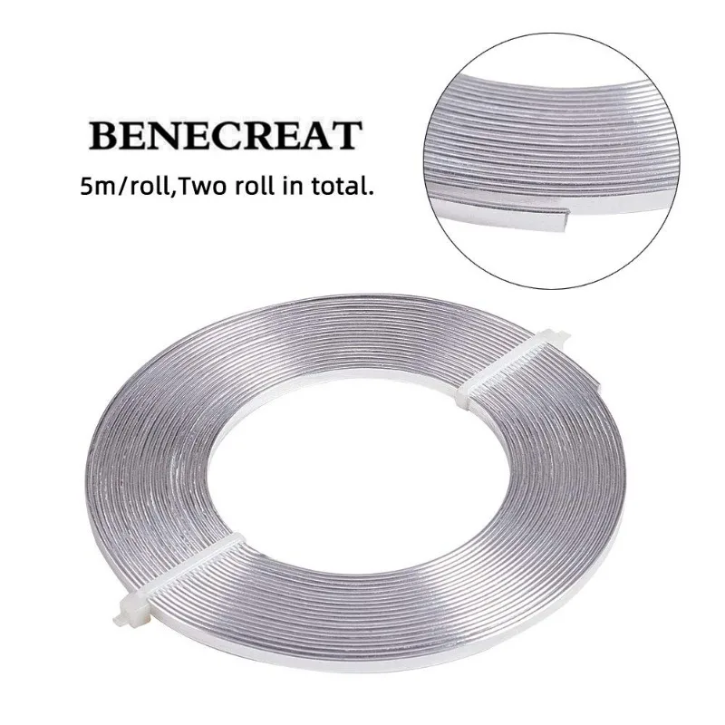 32 Feet 2 Rolls 3mm Wide Flat Jewelry Craft Wire 18 Gauge Aluminum Wire for Bezel Jewelry Making, Sculpting, Armature Craft