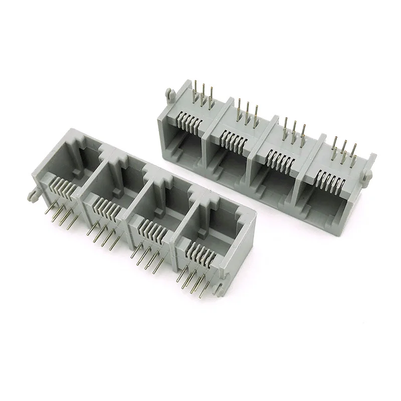 10pcs RJ11 RJ12 1*4 Telephone Socket Telephone Cable Interface 4 Ports 6P6C Female Vertical 1×4 Straight Plug 5521 Connector