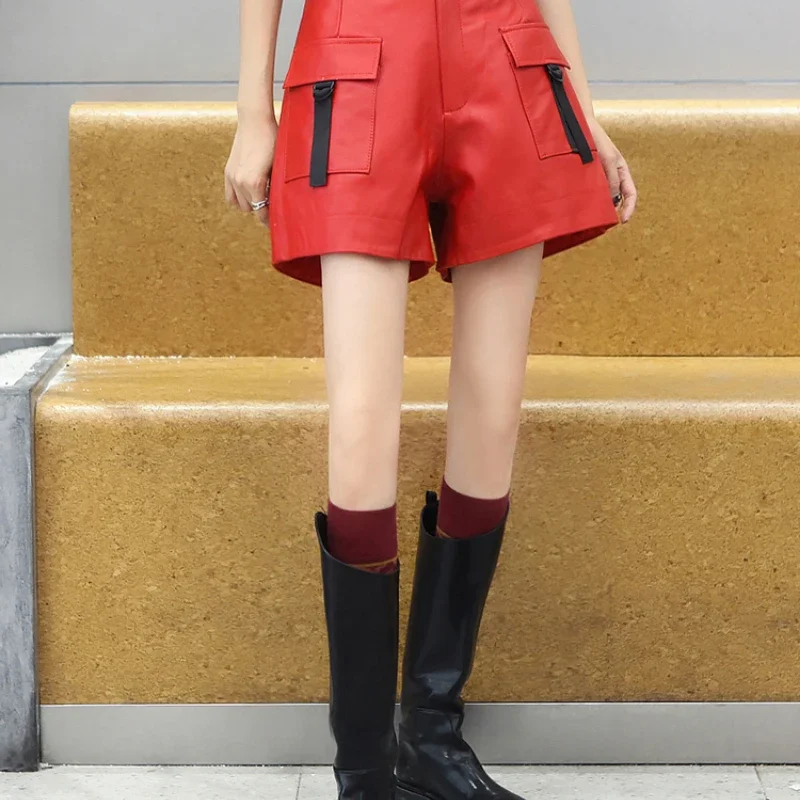 Tajiyane 정품 가죽 반바지 여성 2022 봄 새 가죽 모든 경기 와이드 레그 바지 패션 순수 가죽 부츠 바지 FCY069