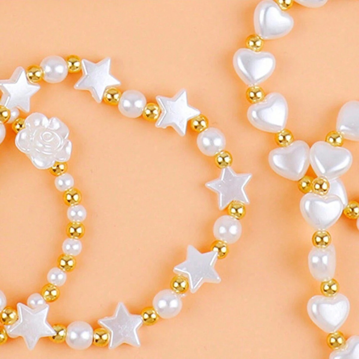 200pcs  Pink And Red Color 10mm Pentagram 9mm Peach Heart Mixed Style Beads For Jewelry Making Dly Couple Bracelet Necklace