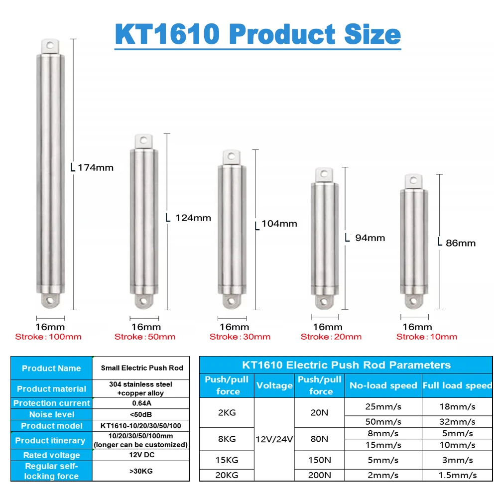 Siłownik liniowy mały, 16mm, 12V/24V, wysuwany, typ długopisowy, 10/20/30/50mm, elektryczny pręt napędowy, udźwig 20kg, do ciężarówek RC, samochodów, łodzi, zabawek.