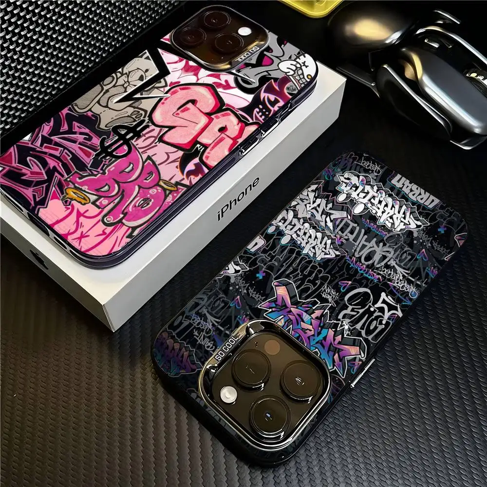 Funda de teléfono rosa con Graffiti Cool Art para iPhone 16 15 14 13 12 11 Pro Max X XR XSMAX 8 7 Plus, cubierta mate anticaída